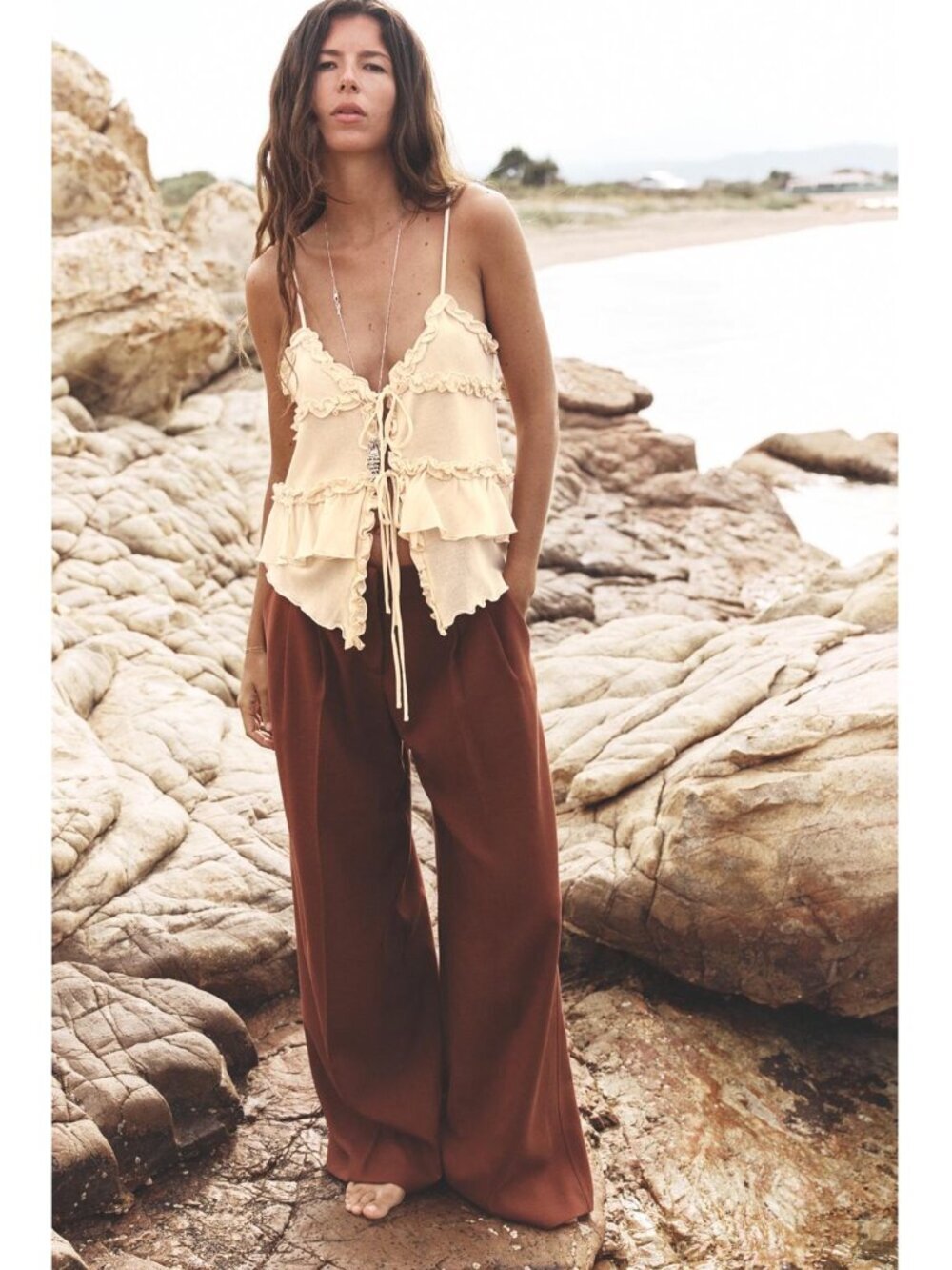 NWT New Zara Brown Wide Leg Pants 1608/025/700 Size XS